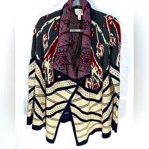 St John’s Bay Career Red Black White Sweater Cardigan Throw Shrug Size Small